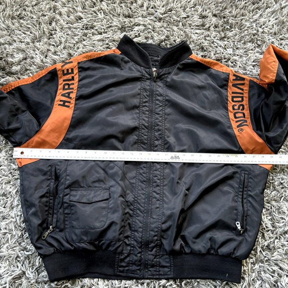 HARLEY DAVIDSON BLACK & ORANGE NYLON FULL ZIP BOMBER JACKET MEN'S SIZE XL - Picture 4 of 8